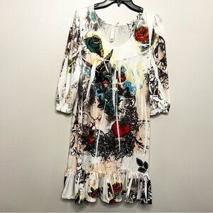 Floral Print Women's Dress With Crystal Embellishment Beads